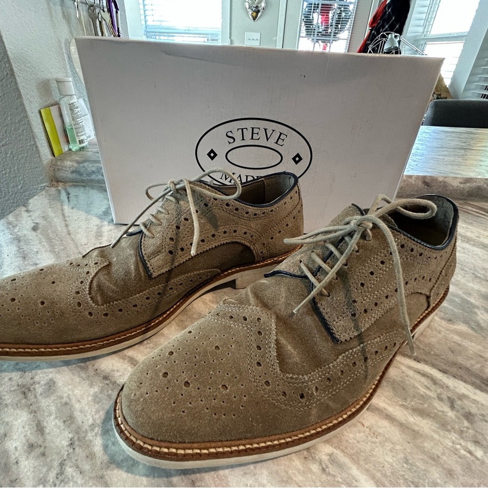 Steve Madden Men's Olive Suede Brogue Oxfords